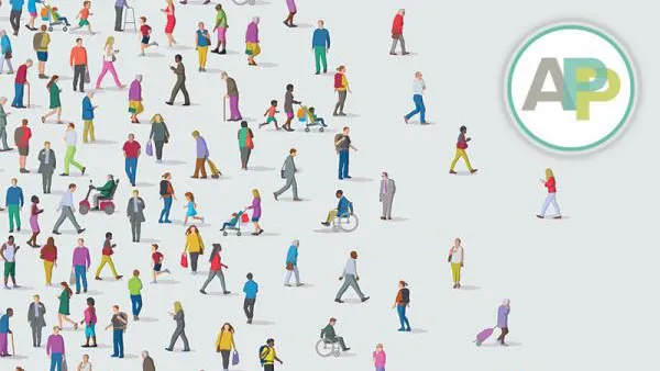 Graphic art of people representing a variety of demographics, with the American Population Panel visual mark in the upper right corner